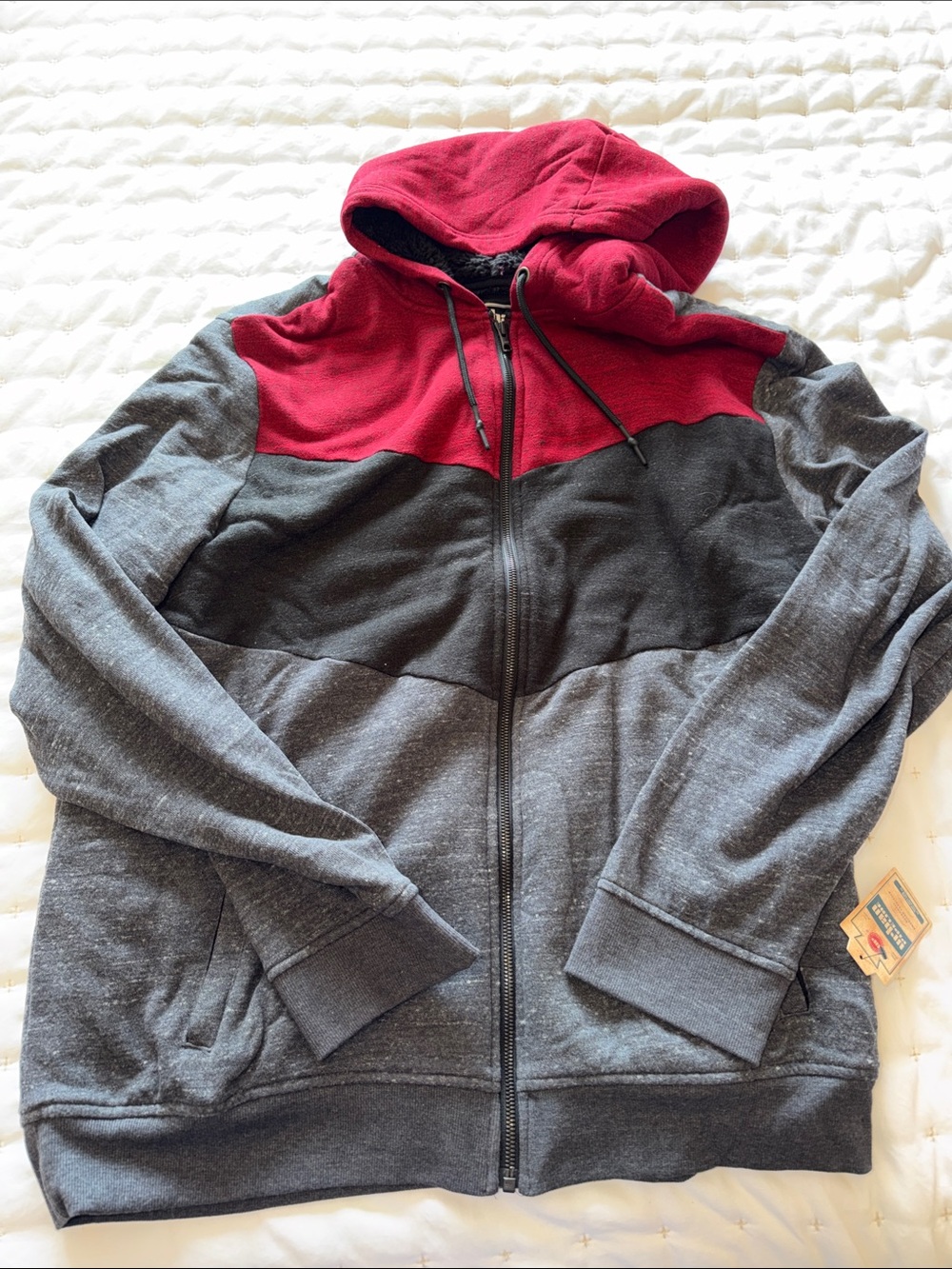 urban pipeline Two-Tone Zip Hoodie in Red and Gray